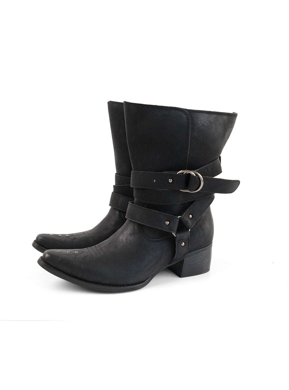 Dark Sage Stitched Cowboy Ankle Boots (2color)
