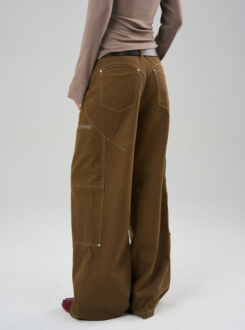 Quilted Studded Washed Cargo Pants