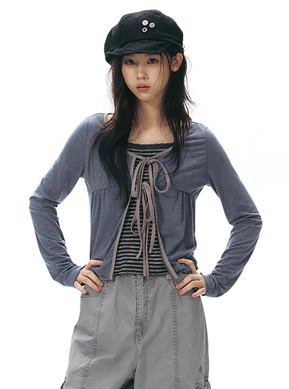 Dew Ribbon Sheer Cardigan Top (2color)