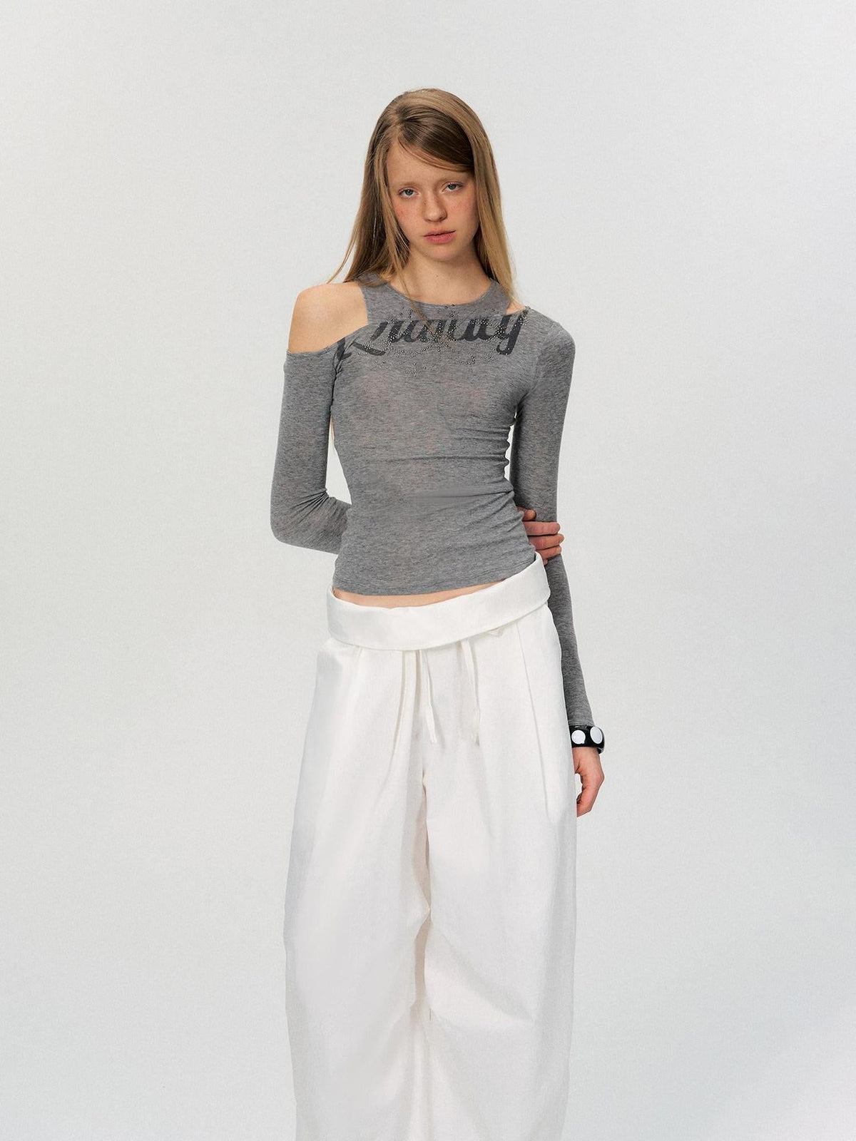 Rhinestone Vintage Slim Women Lyocell Blend Letter Print Long Sleeve Crop Tops