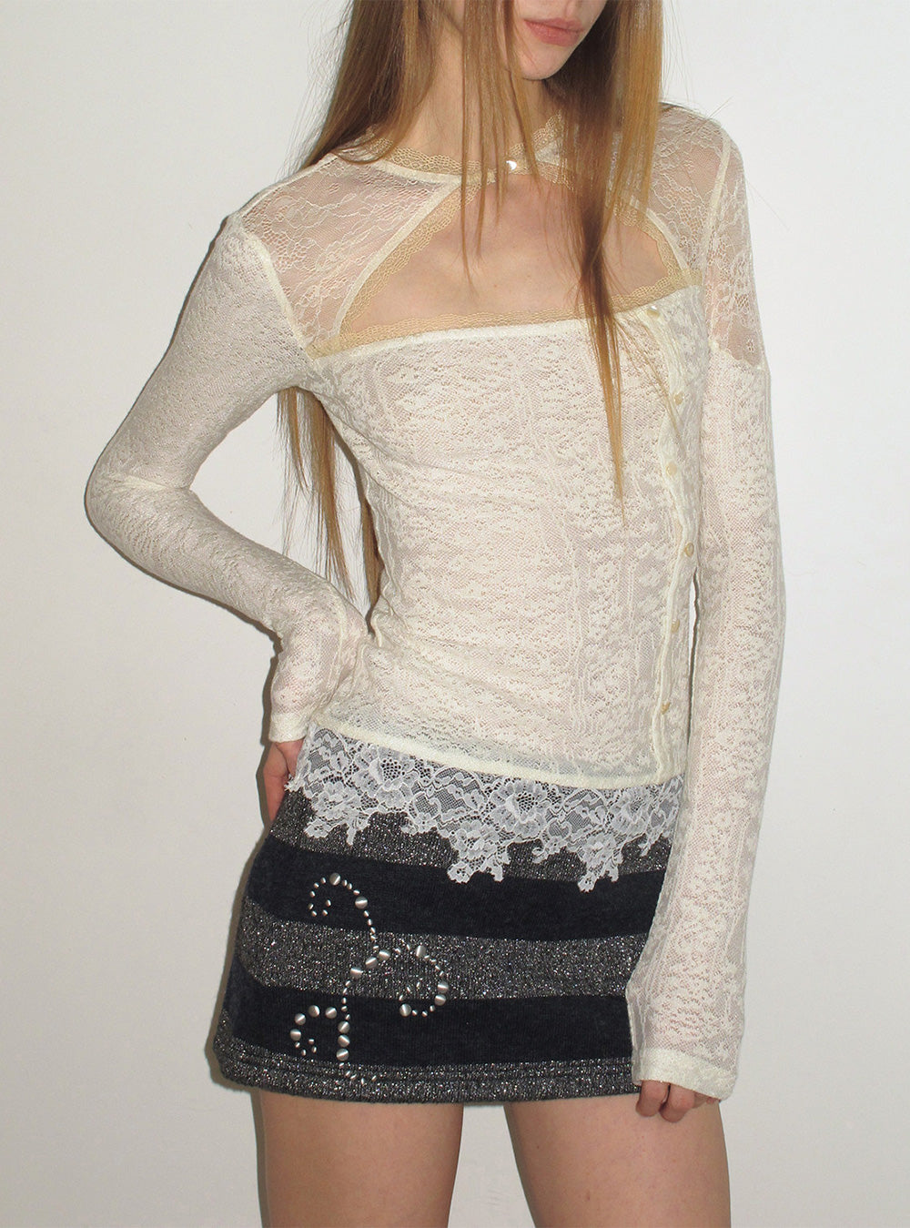 Ivory Lace Patchwork Base Layer Top