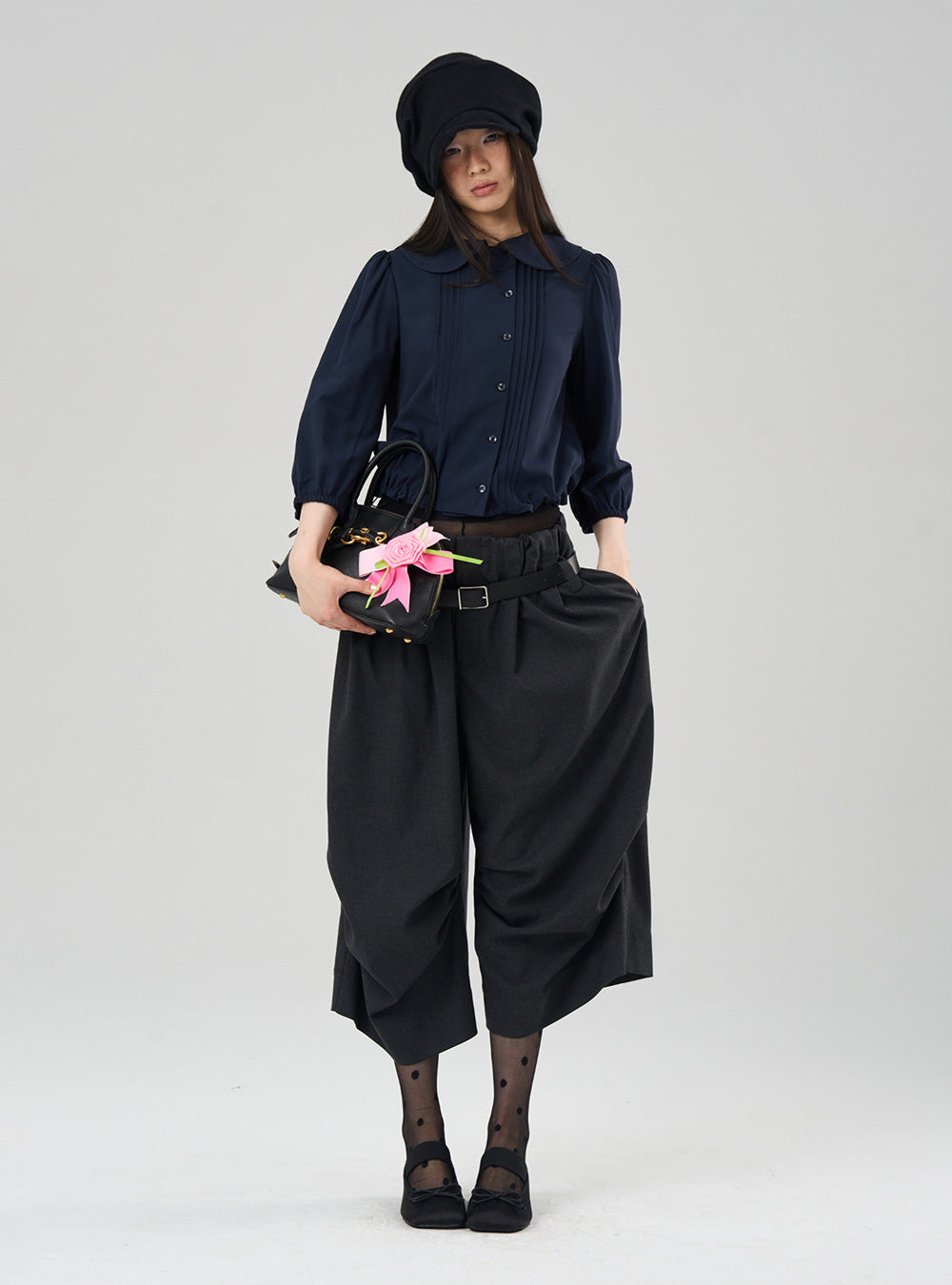 Pleated Balloon Cropped Casual Pants