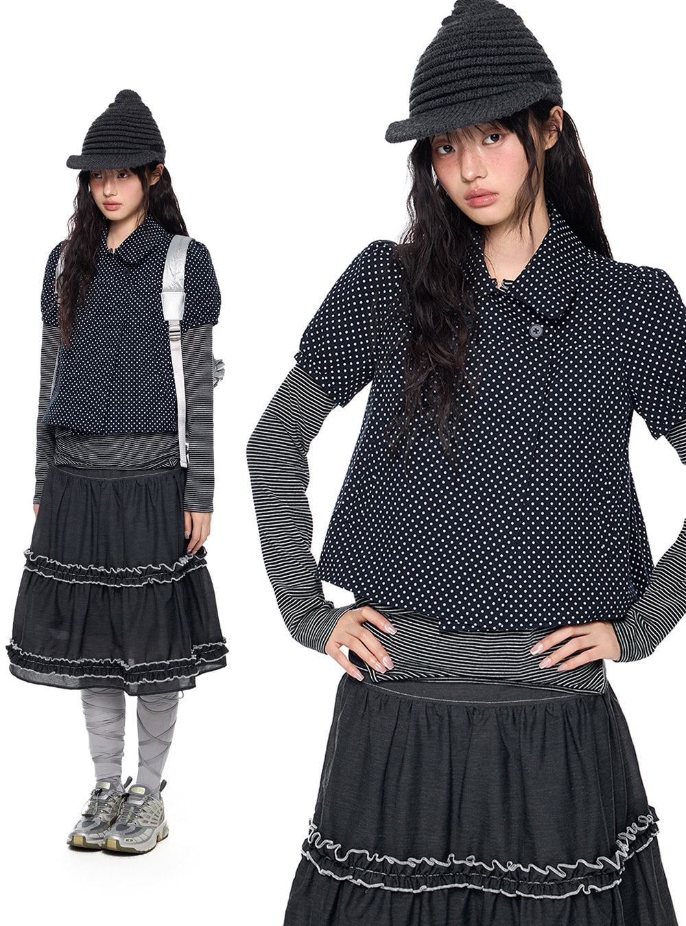 Pepper Dot Puff Shirt Top (2color)