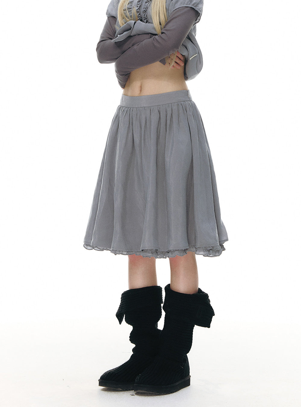 Velour Frill Panel Shirt & Flare Skirt