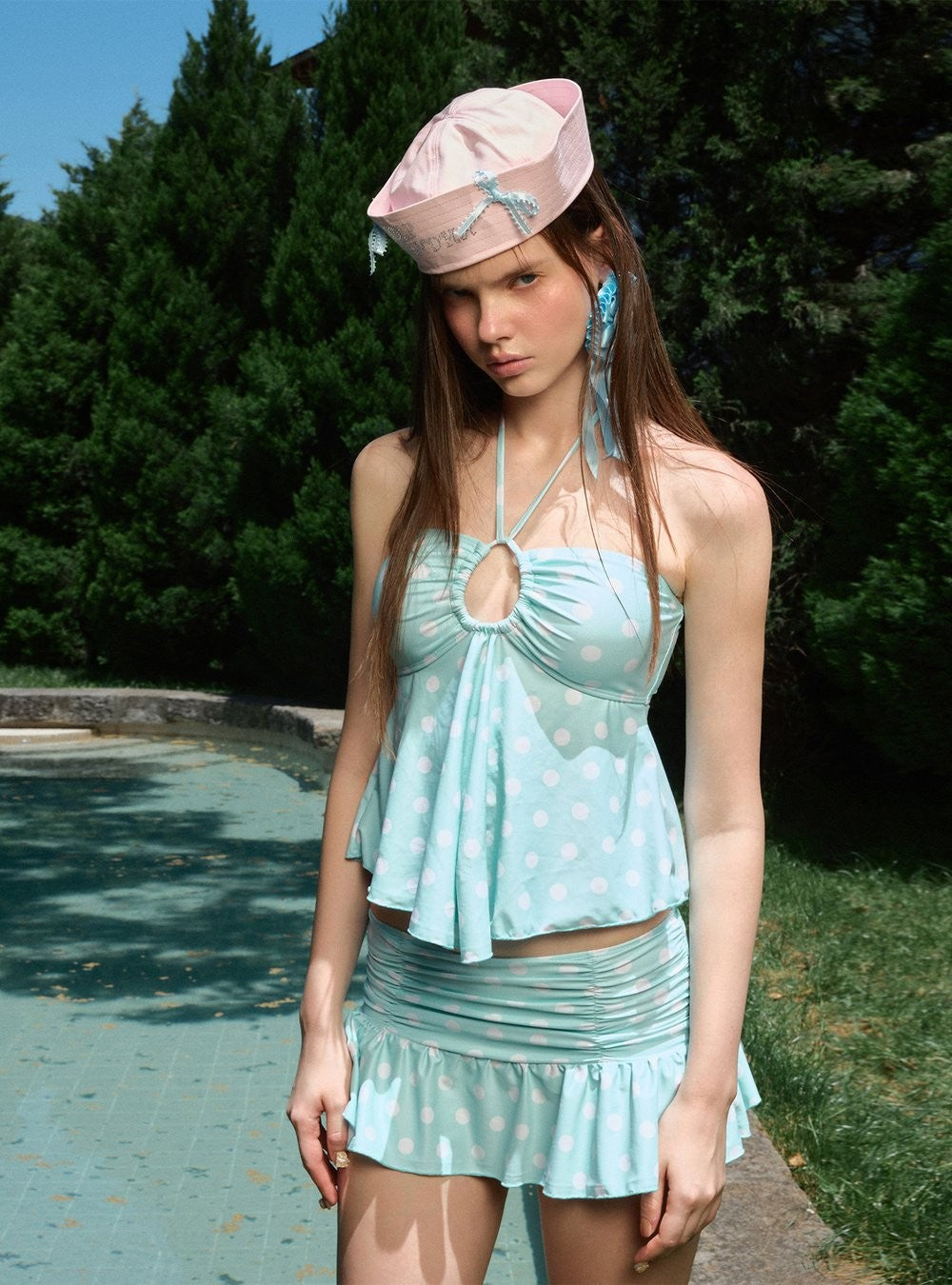 Mint Dot Cutout Halter Top