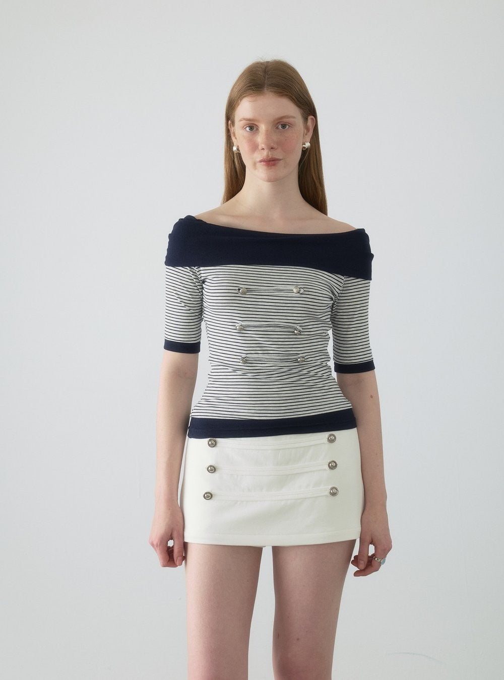 Nautical Stripe Off Shoulder Top