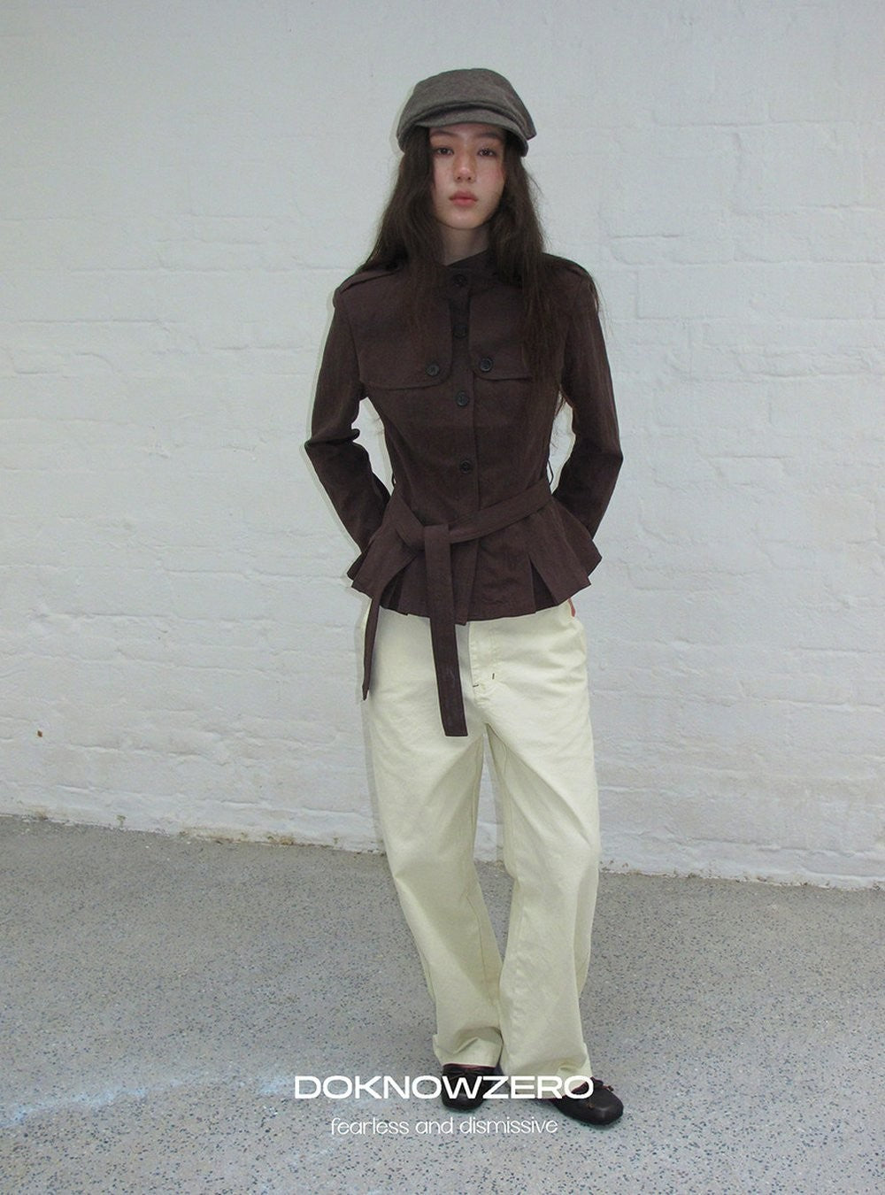 Chestnut Belted Stand Collar Jacket
