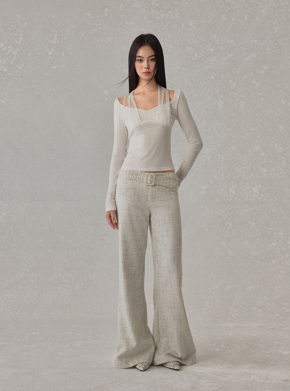 Soft Grid Texture Straight Pants