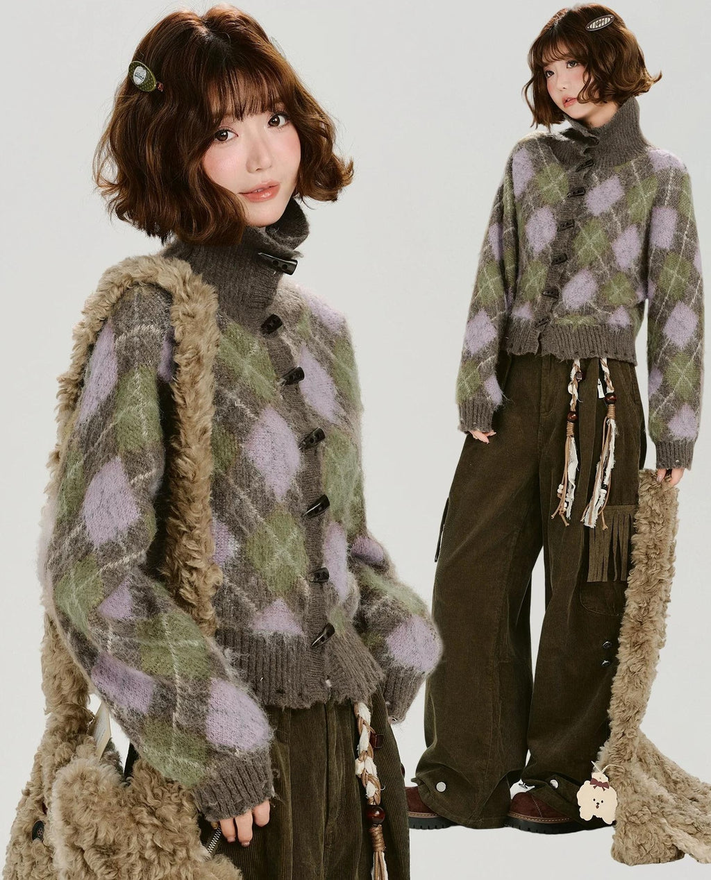 Girlyhalo |  VELVET PLAID CARDIGAN JACKET【ID:TN00011】