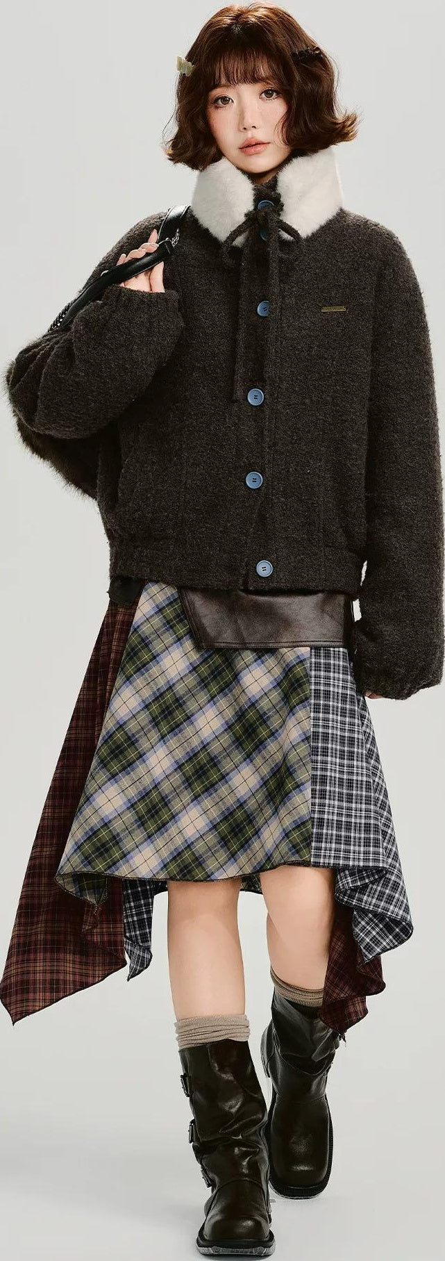 Girlyhalo |  RETRO FUR COLLAR TWEED JACKET【ID:TN00012】