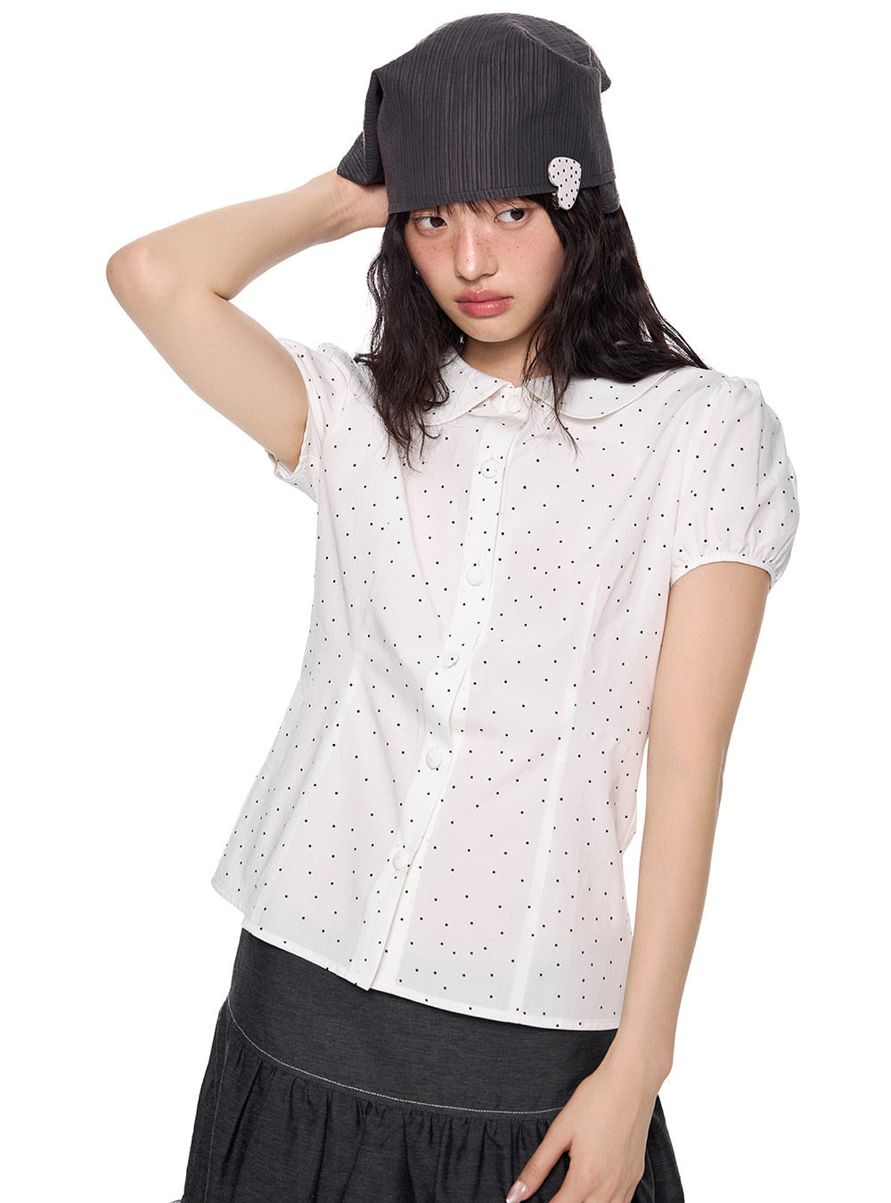 Tiny Dot Doll Collar Shirt Top