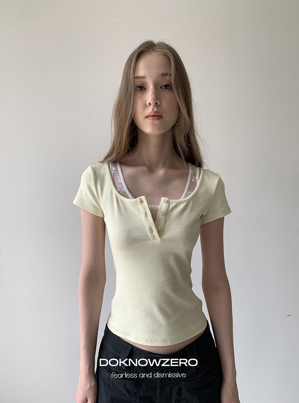 Lemon Lace Henley Top