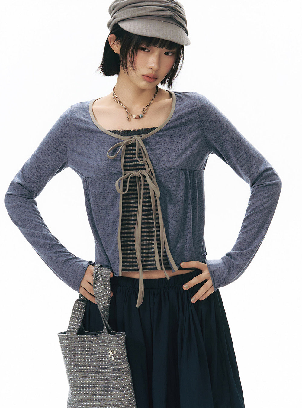 Dew Ribbon Sheer Cardigan Top (2color)