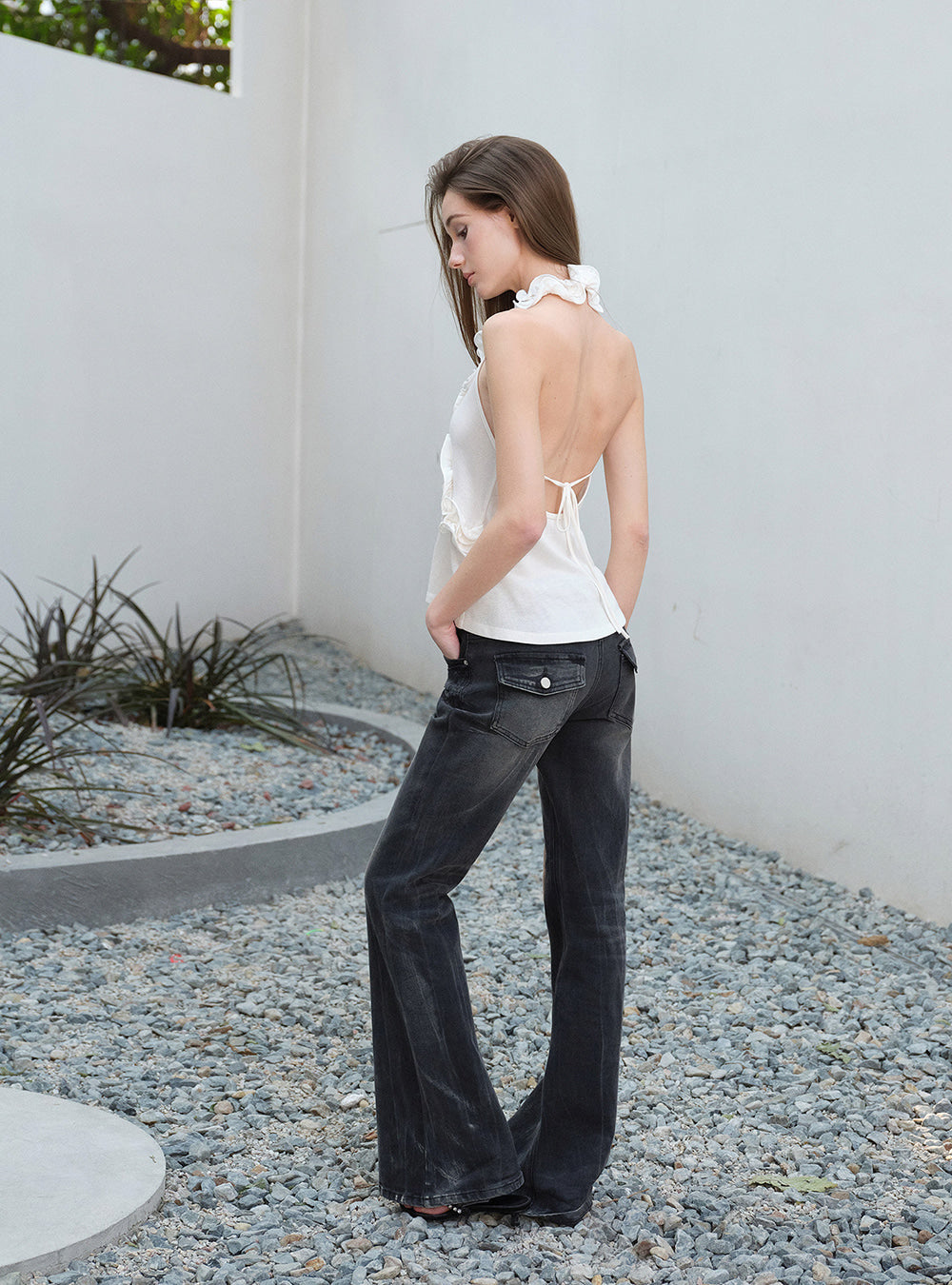 Ruffle Cascade Halter Top