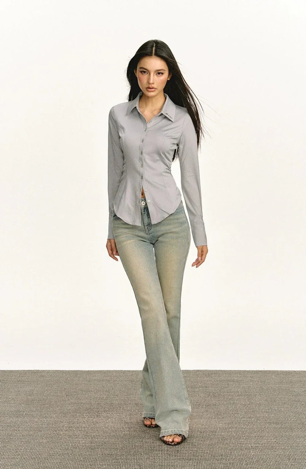 Gray Fitted Business Shirt