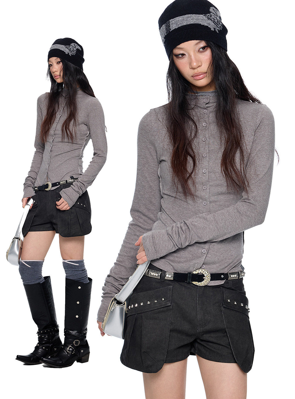 Contour Button Slim Knit Top (4color)