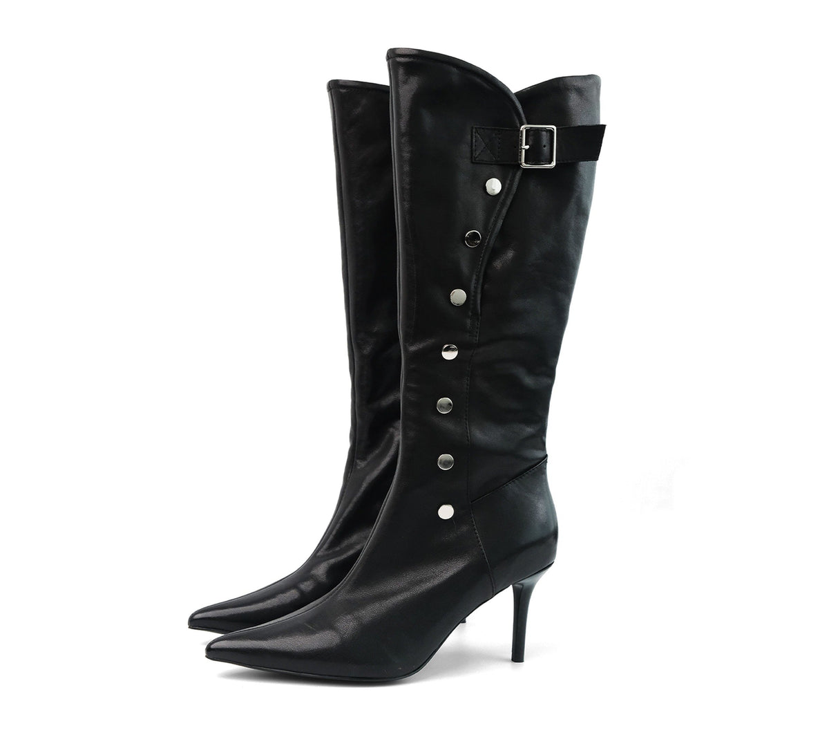 Sharp Pointed Buckle High Boots