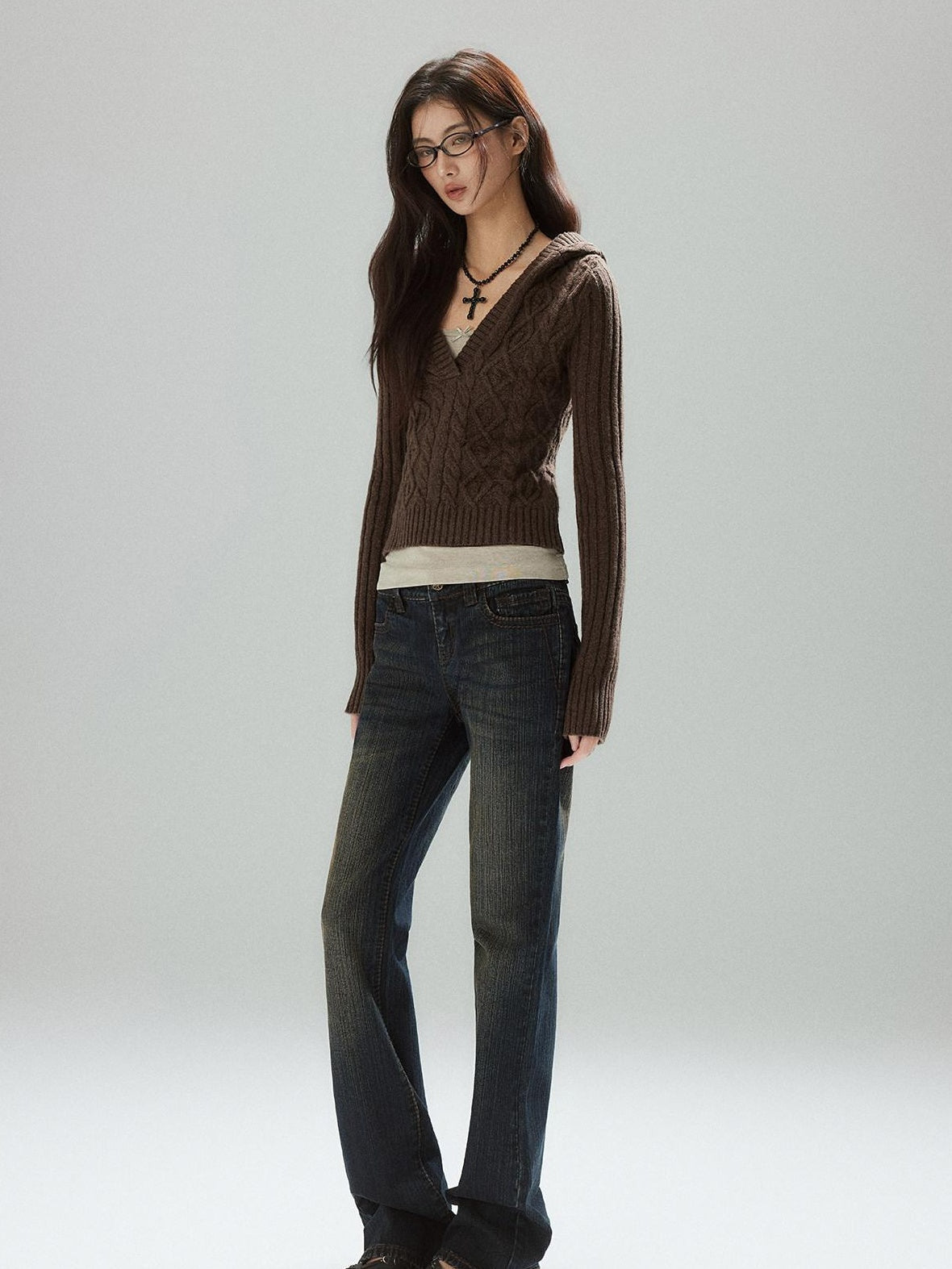 Wool Blend V-neck Slim Pullover Two Piece Cami Set Casual Sweaters