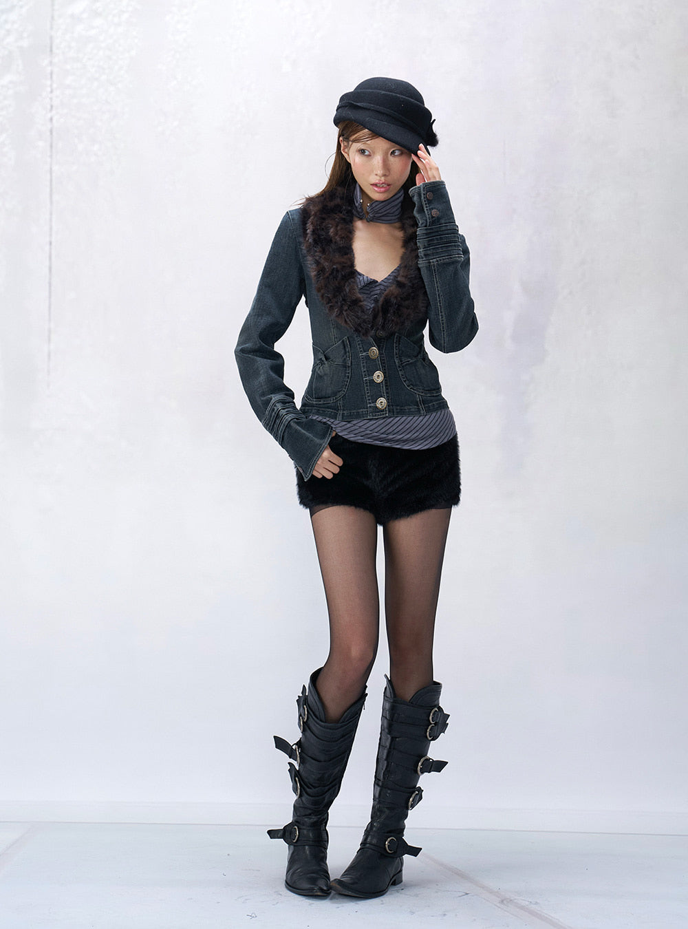 Low-Cut Stretch Denim Jacket