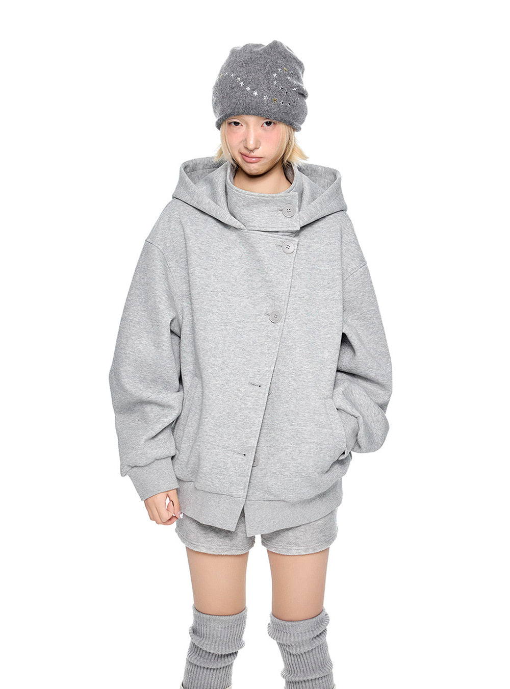 Noir Hood Button Jacket (4color)