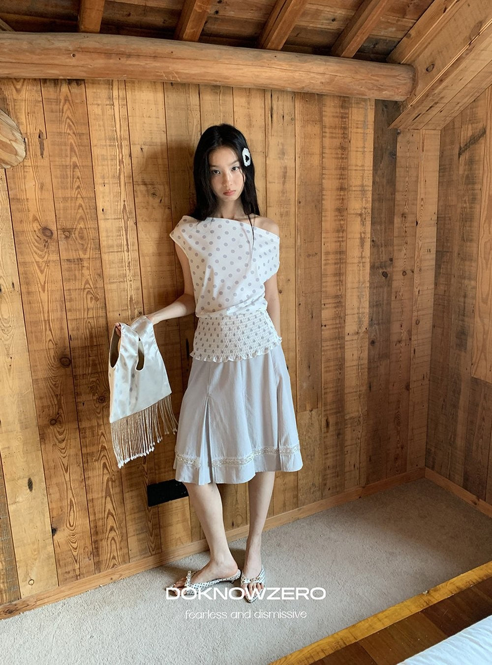 Dot Shirring Waist Top