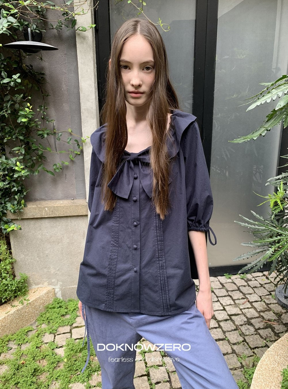 Bow Tie Pintuck Shirt (2color)