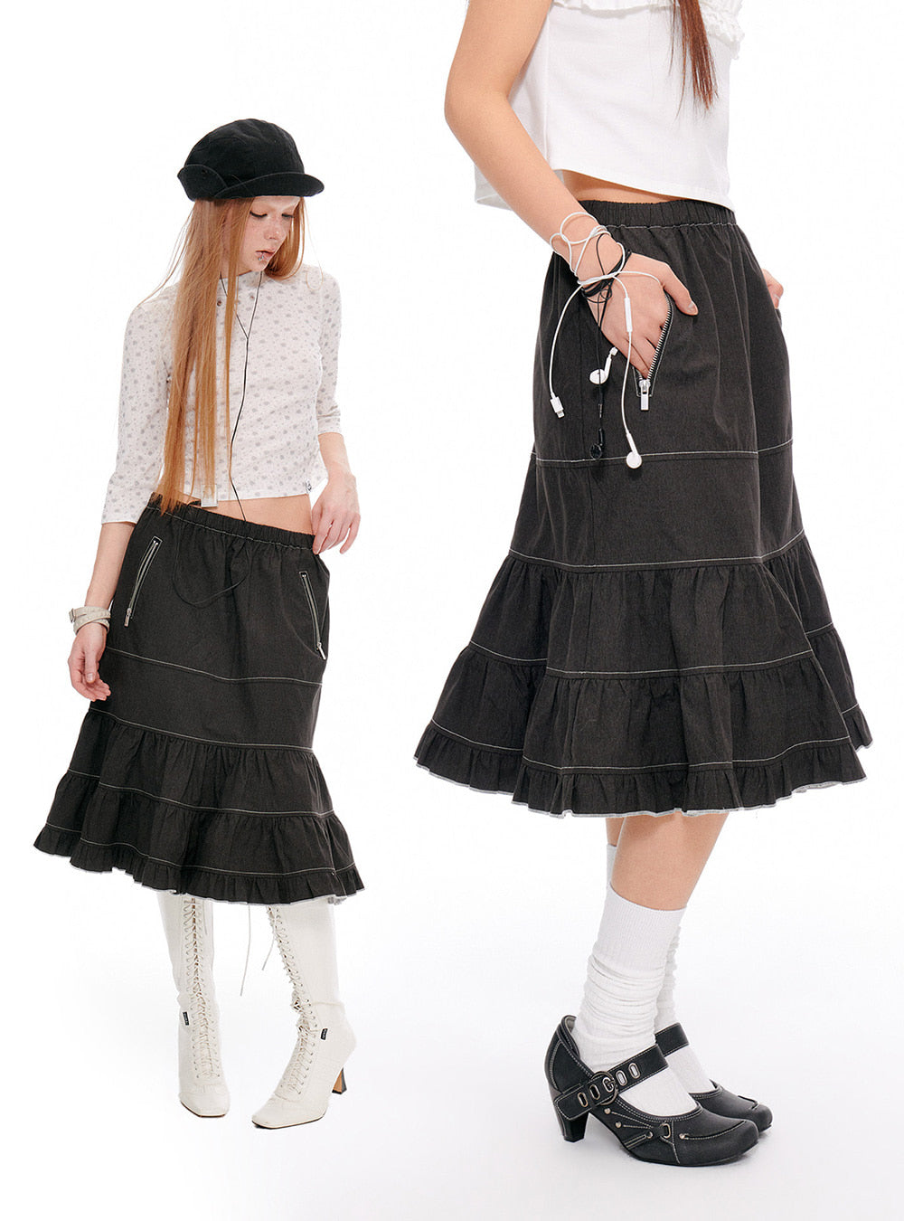 Velour Tiered Sculpture Skirt