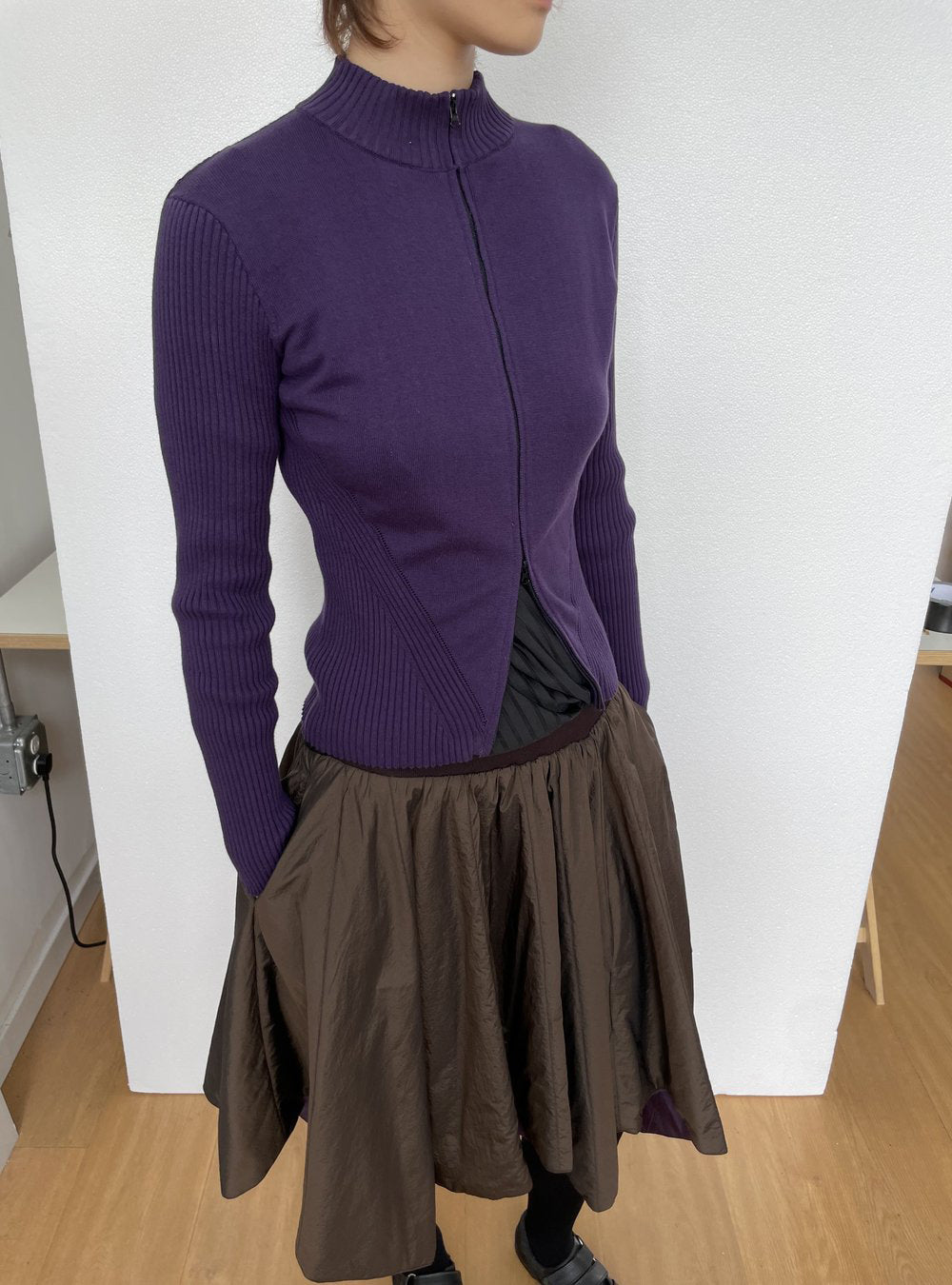 Violet Contour Zip-Up Cardigan