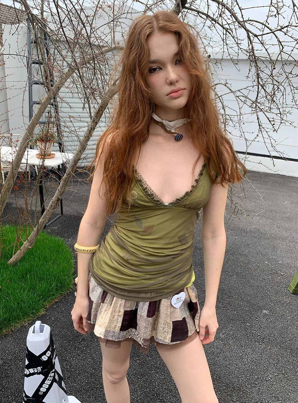 Olive Sheer Layered Lace Top