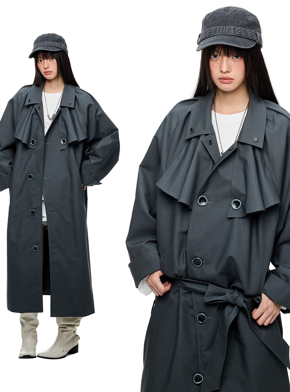Drizzly Ruffle Trench Coat