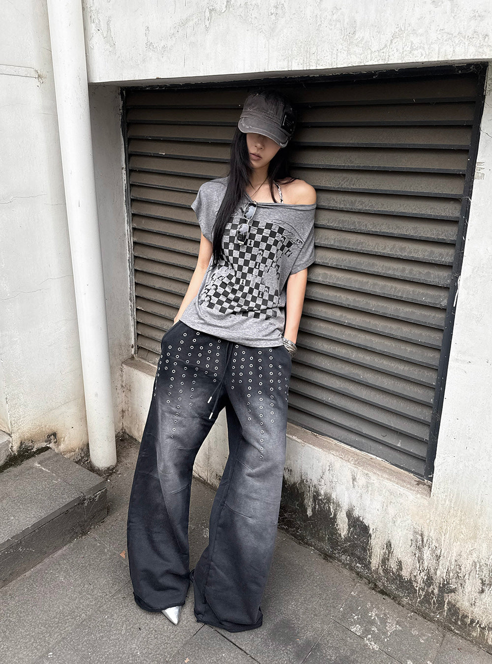 Checkerboard Portrait Print Relaxed Top