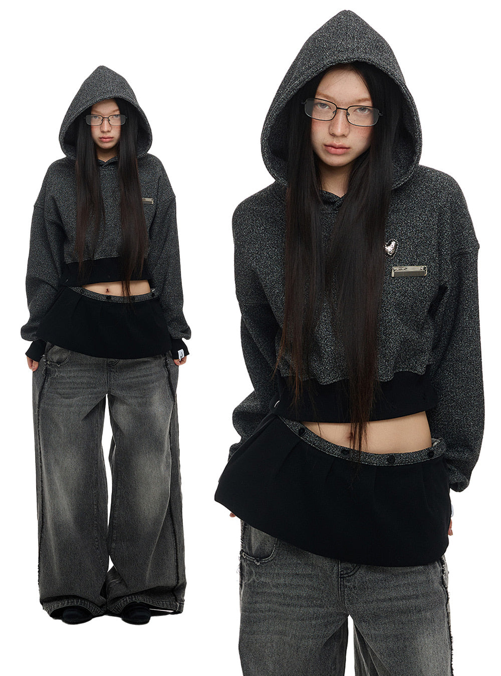 Charcoal Detachable 2-Way Hooded Sweatshirt