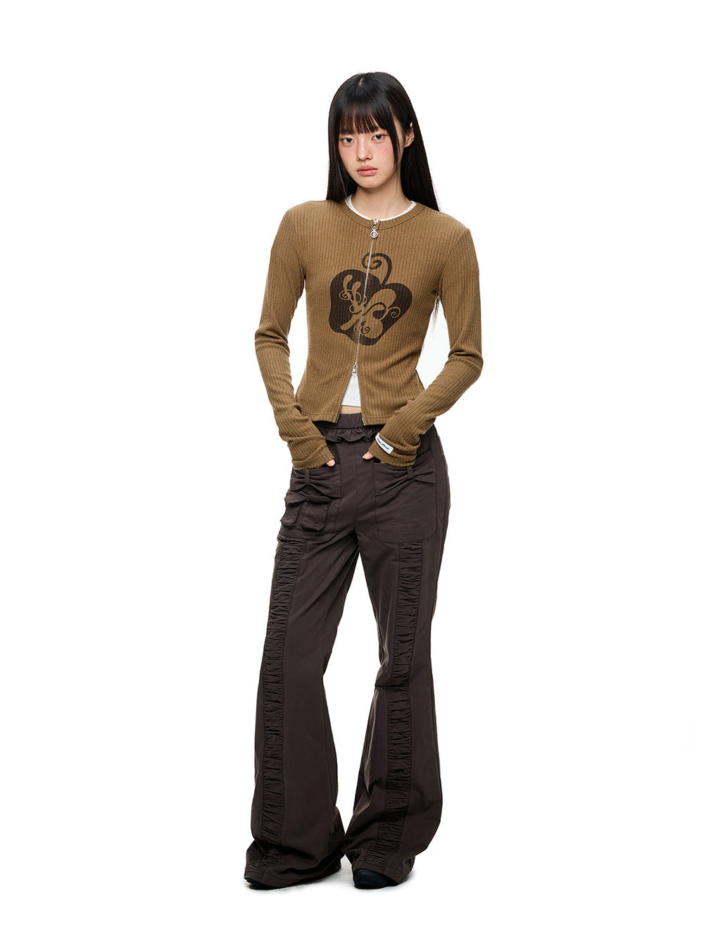 Slim Fit Knit Pattern Zip Cardigan