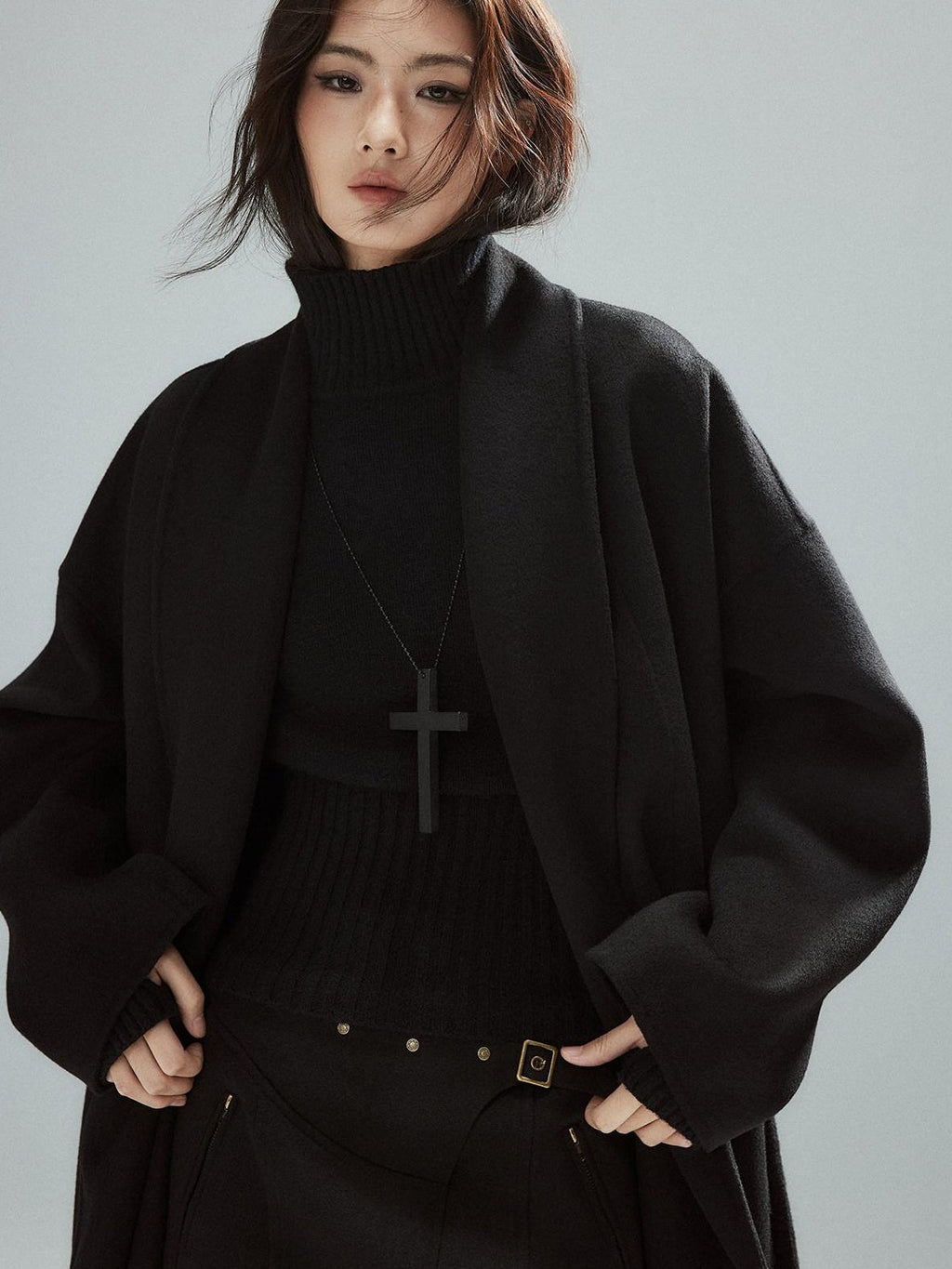 Soft Viscose Wool Blend Street Slim Patchwork Women High Neck Knit Sweaters