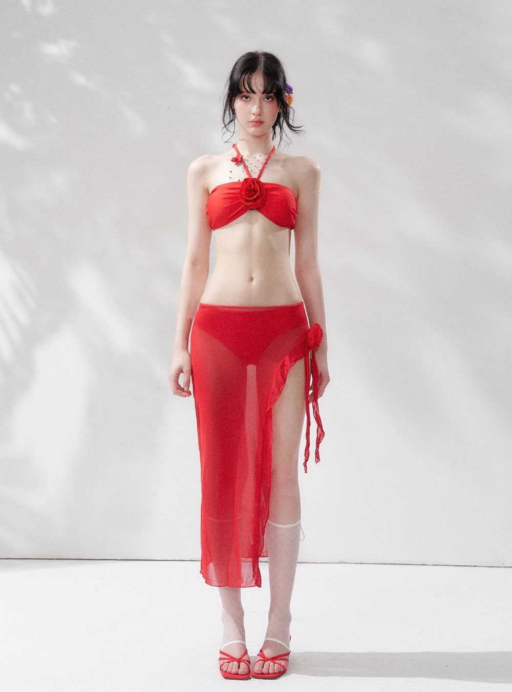 Crimson Bloom Bikini Swim Set (3Piece)
