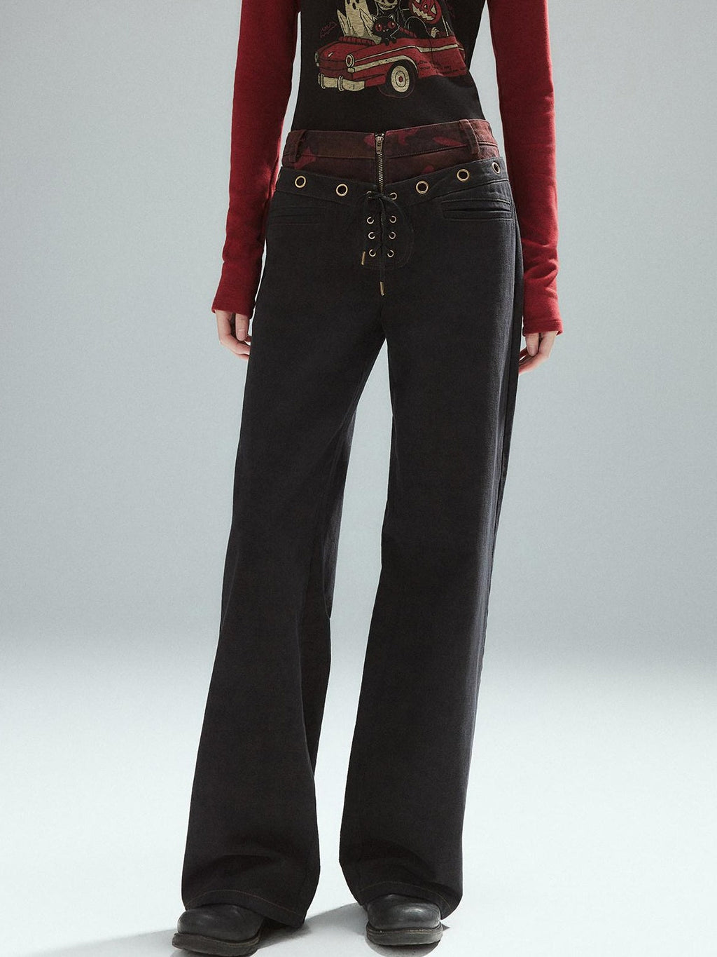 Pure Cotton Patchwork Low Waist Street Zipper Women Colorblock Straight Pants