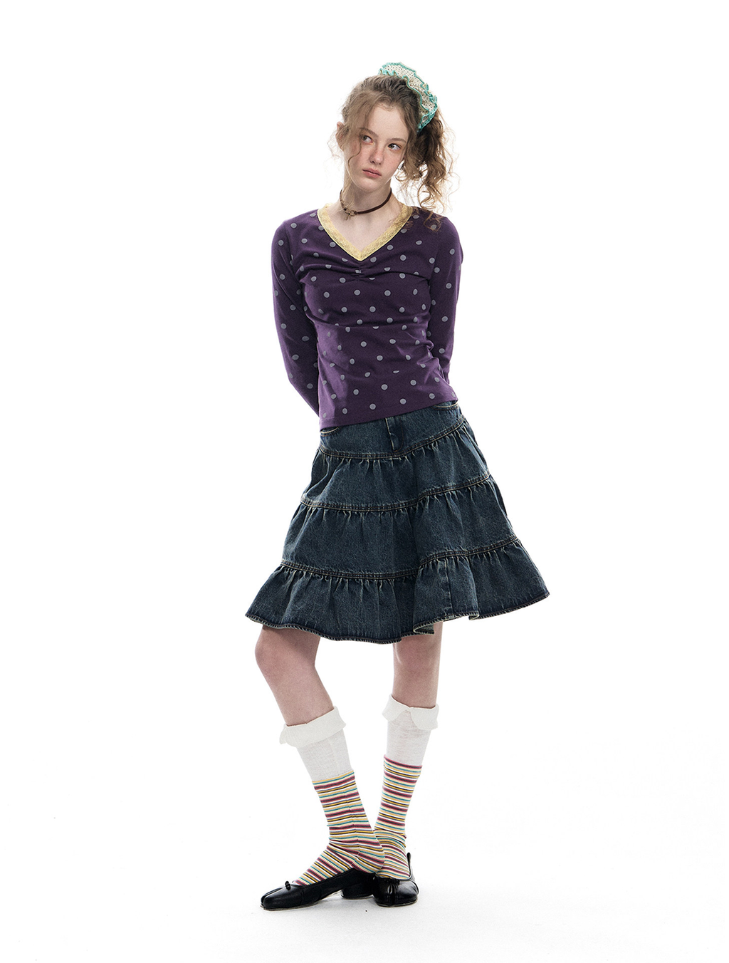 Romance Nanci Vintage Washed Denim Tiered Skirt