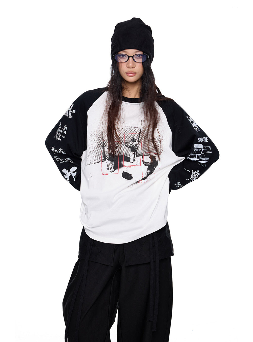 Contrast Raglan Graphic Long Sleeve Top
