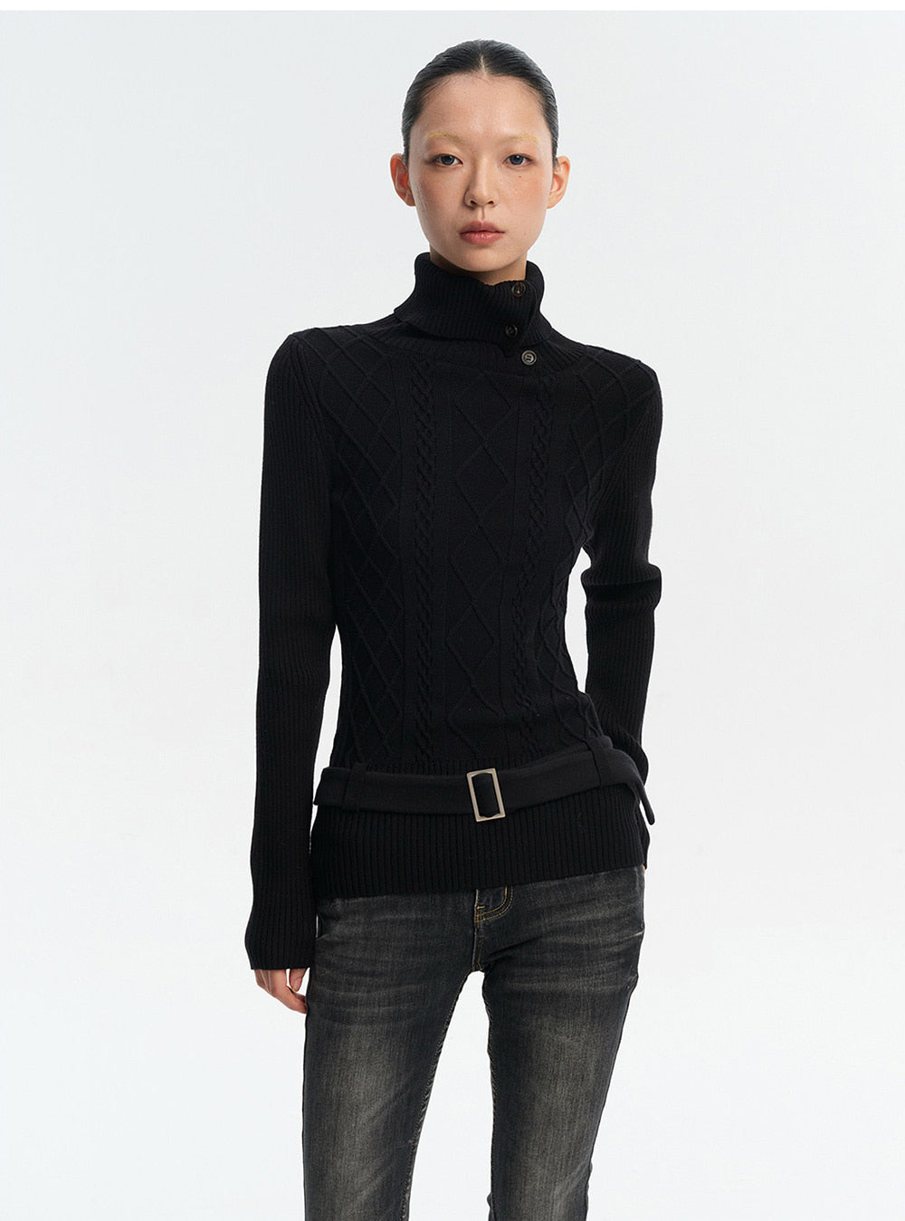 Solid Highneck Slim Knit Base Top