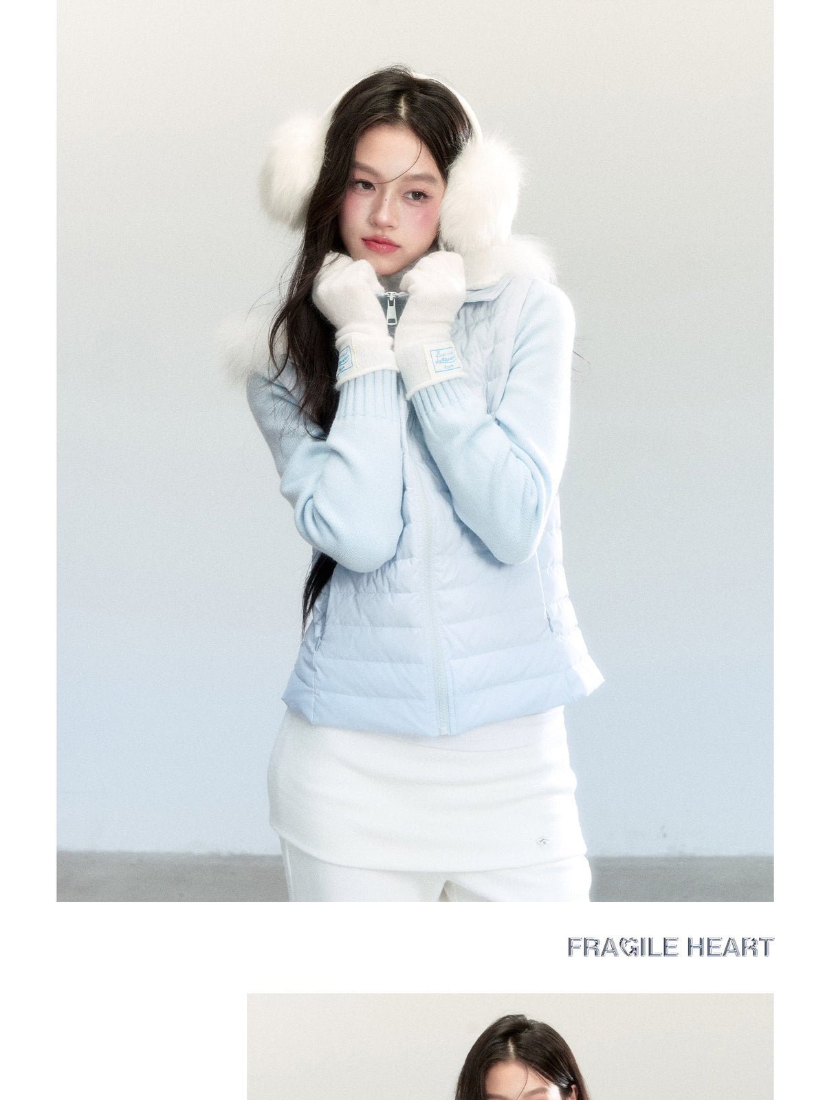 White Duck Down Layered Style Zip-Up Top