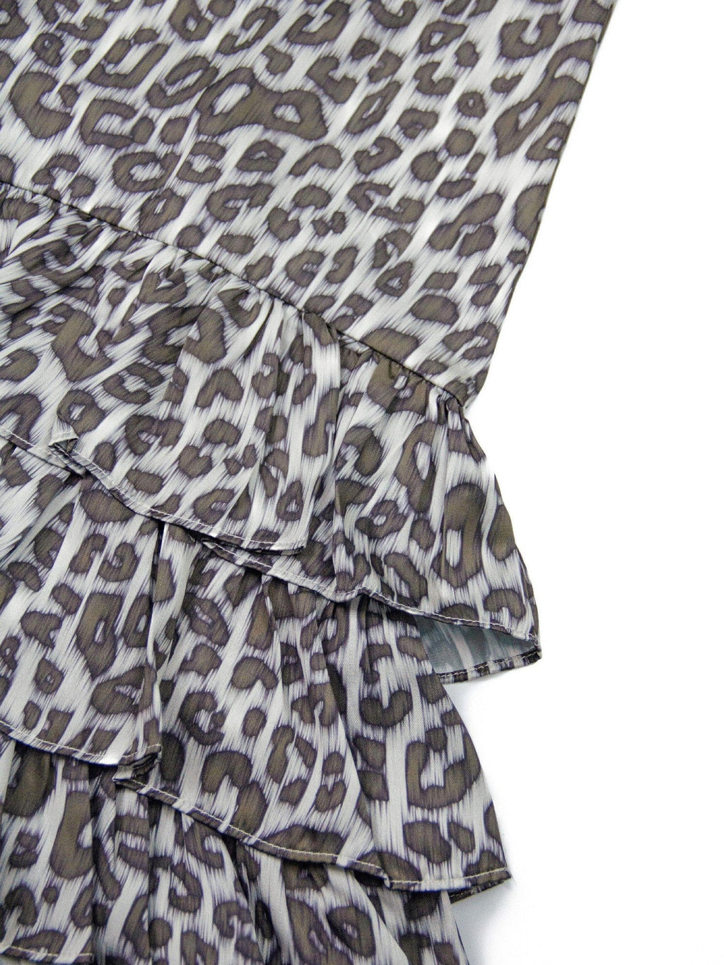 Leopard Print Ruffle Hem Adjustable Straps Women'S Polyester Slip Midi Dresses