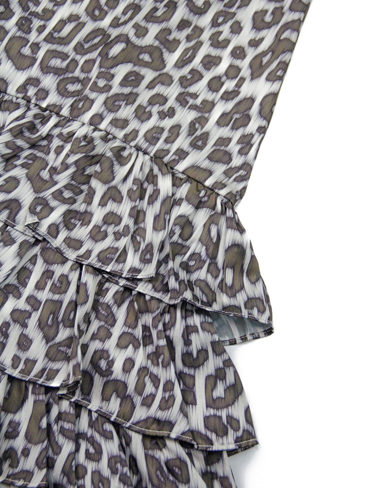 Leopard Print Ruffle Hem Adjustable Straps Women'S Polyester Slip Midi Dresses