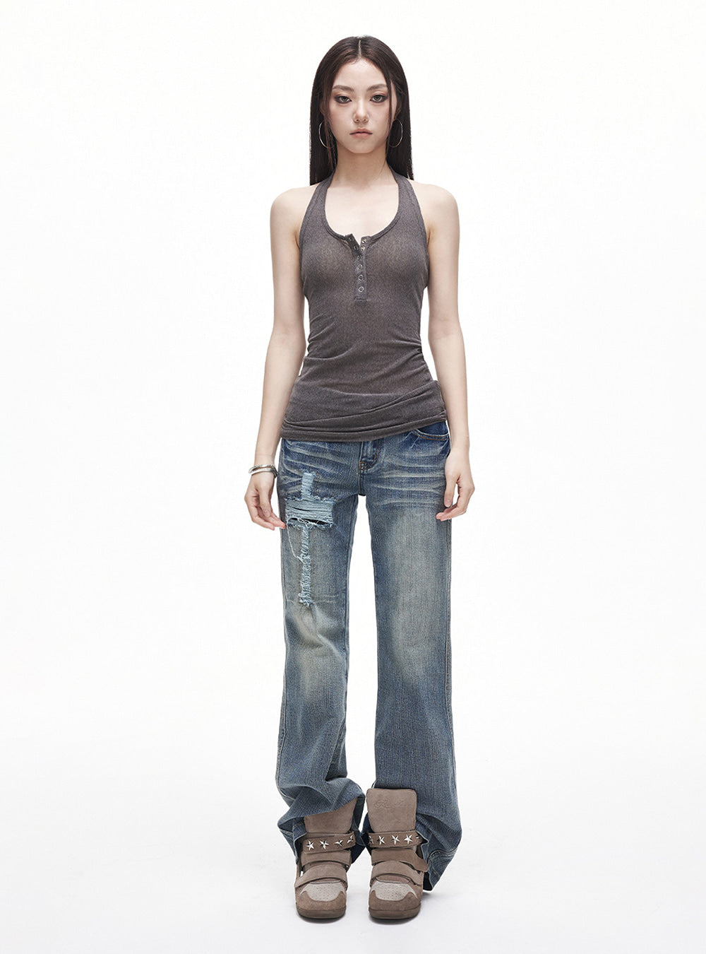 Whisker Slash Bootcut Jeans