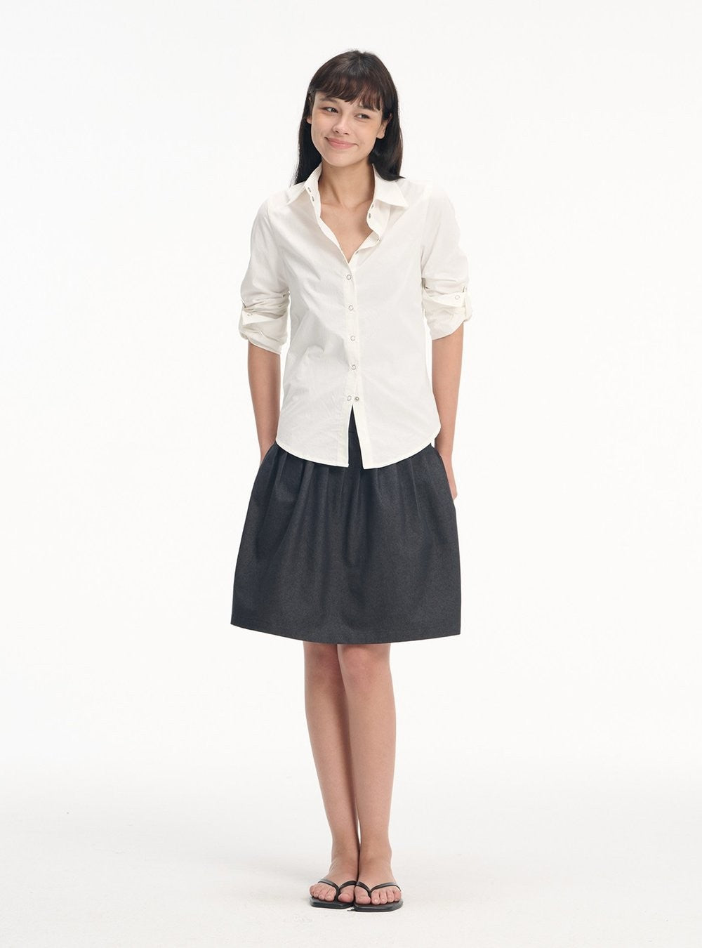 Denim Rivet Pleat Skirt