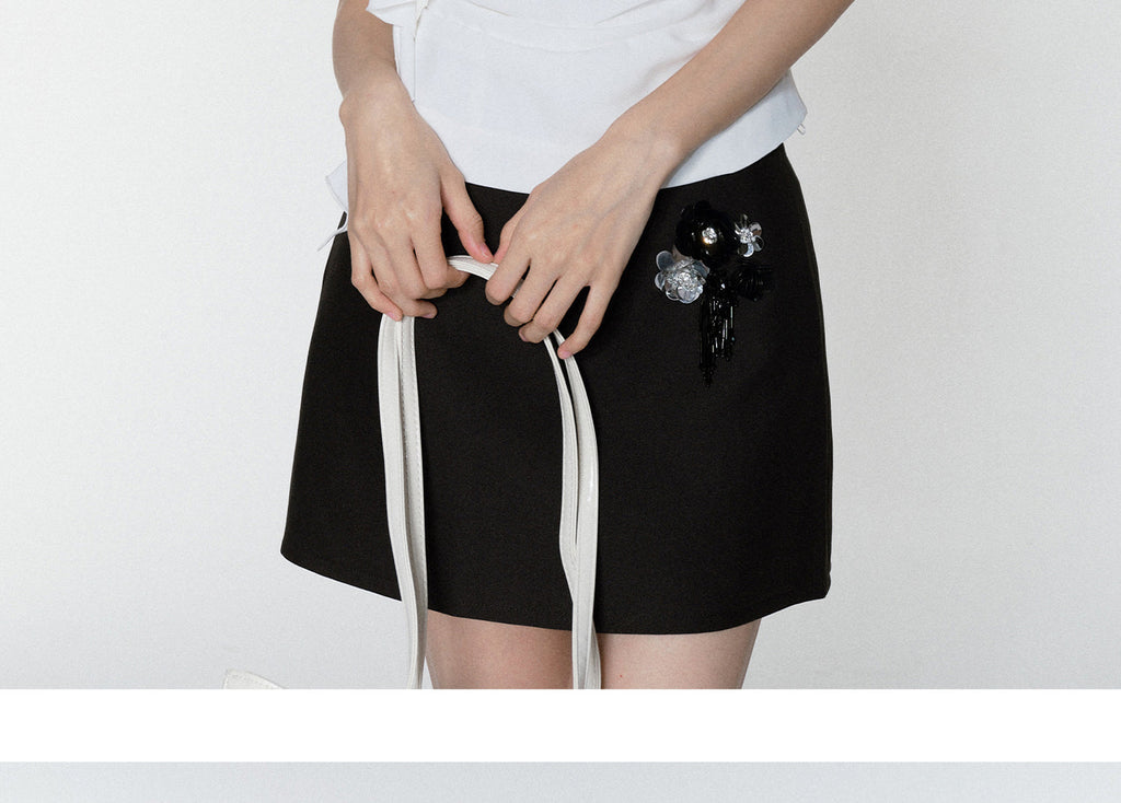 Zip-Up Chiffon Halter Top & Beaded Mini Skirt