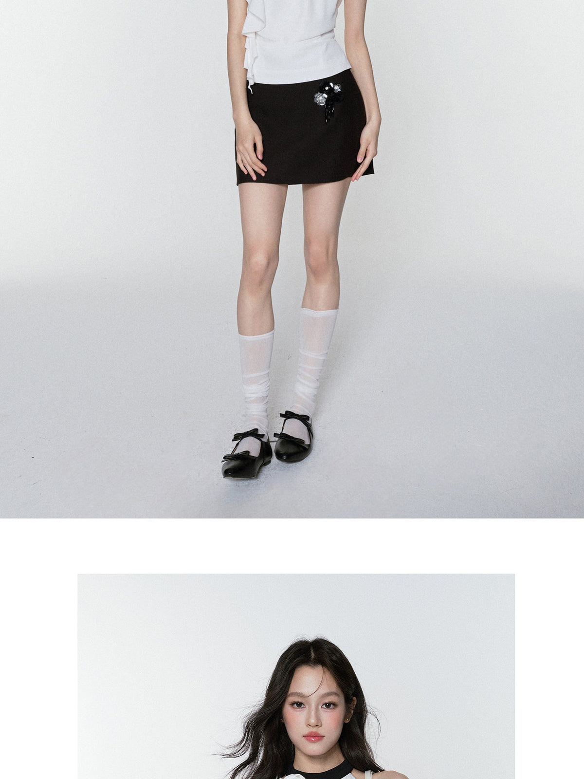 Zip-Up Chiffon Halter Top & Beaded Mini Skirt
