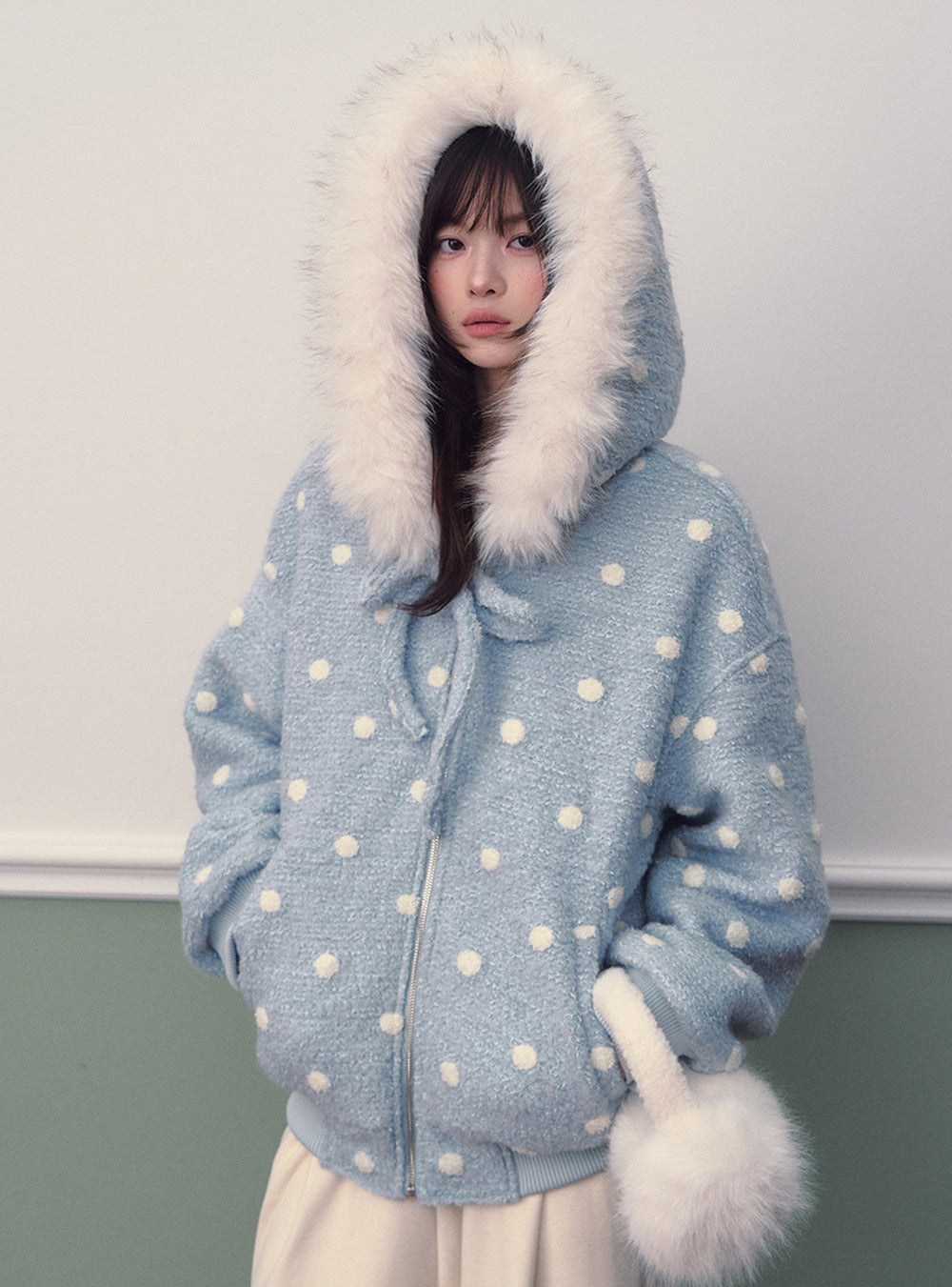 Blue Polka Dot Hooded Jacket