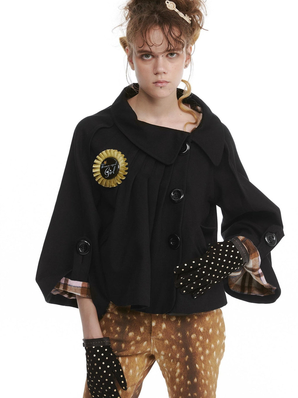 Cute Bow Plaid Cropped Lapel Top High Waist Skirt Unisex Top & Skirt Sets