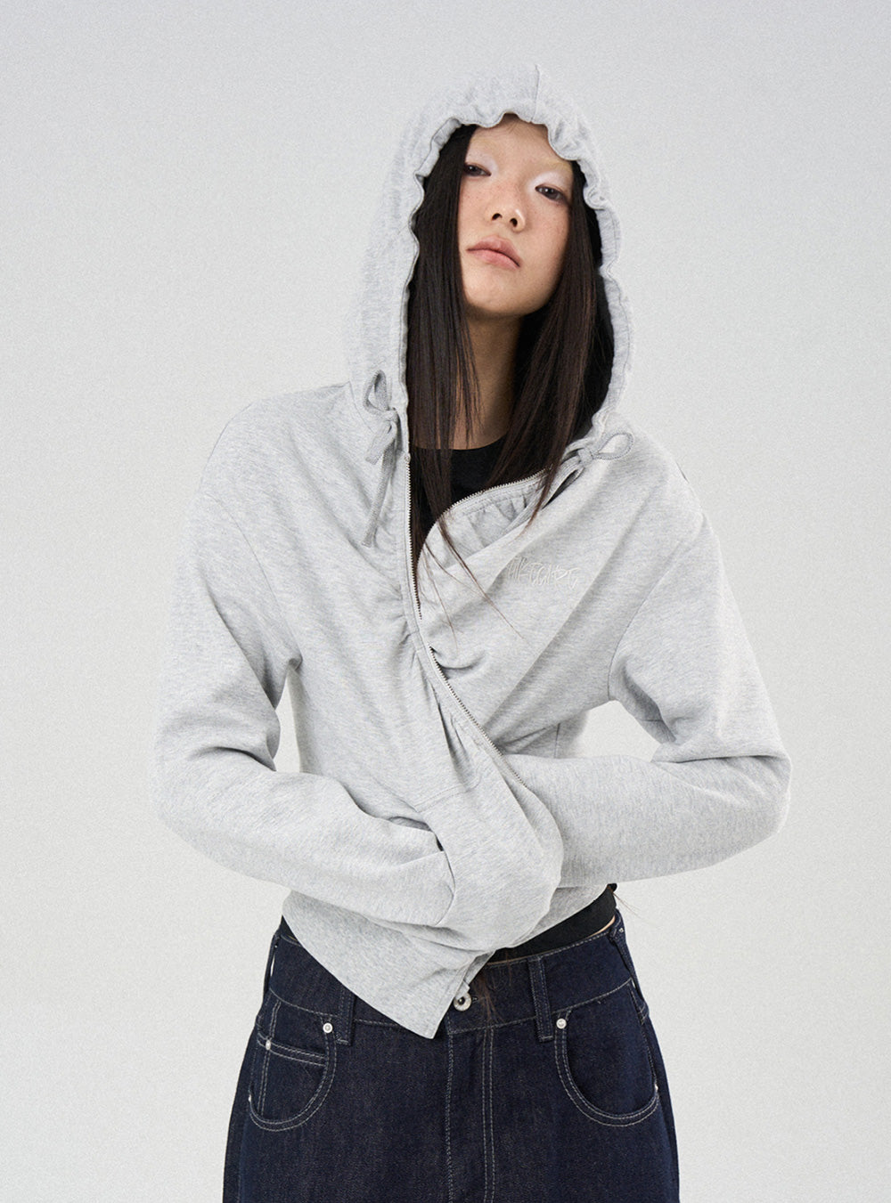 Cropped Shirred Hoodie