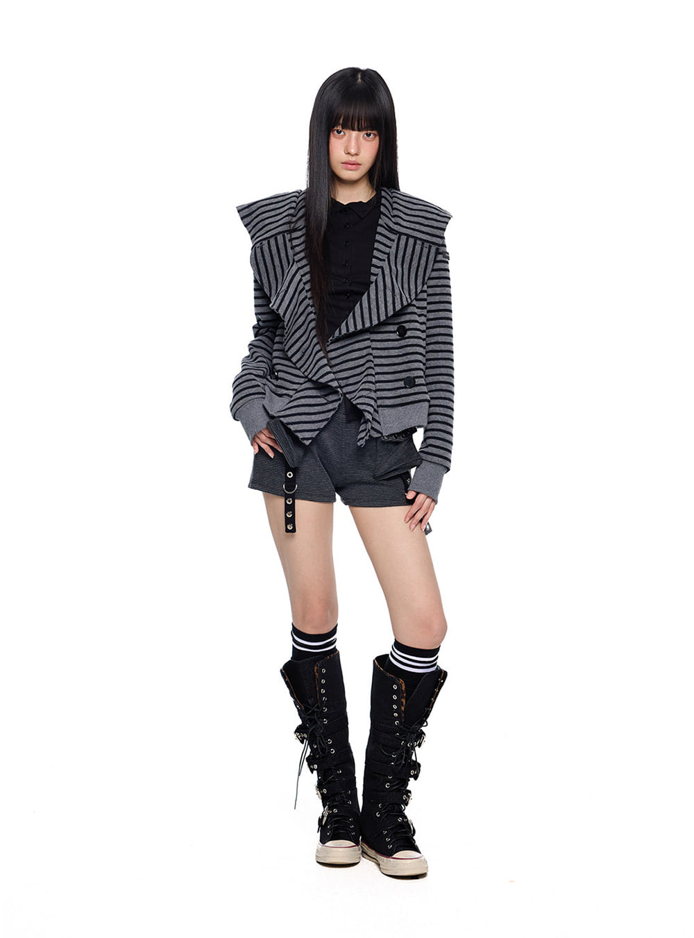 Striped Hooded Layered Cardigan